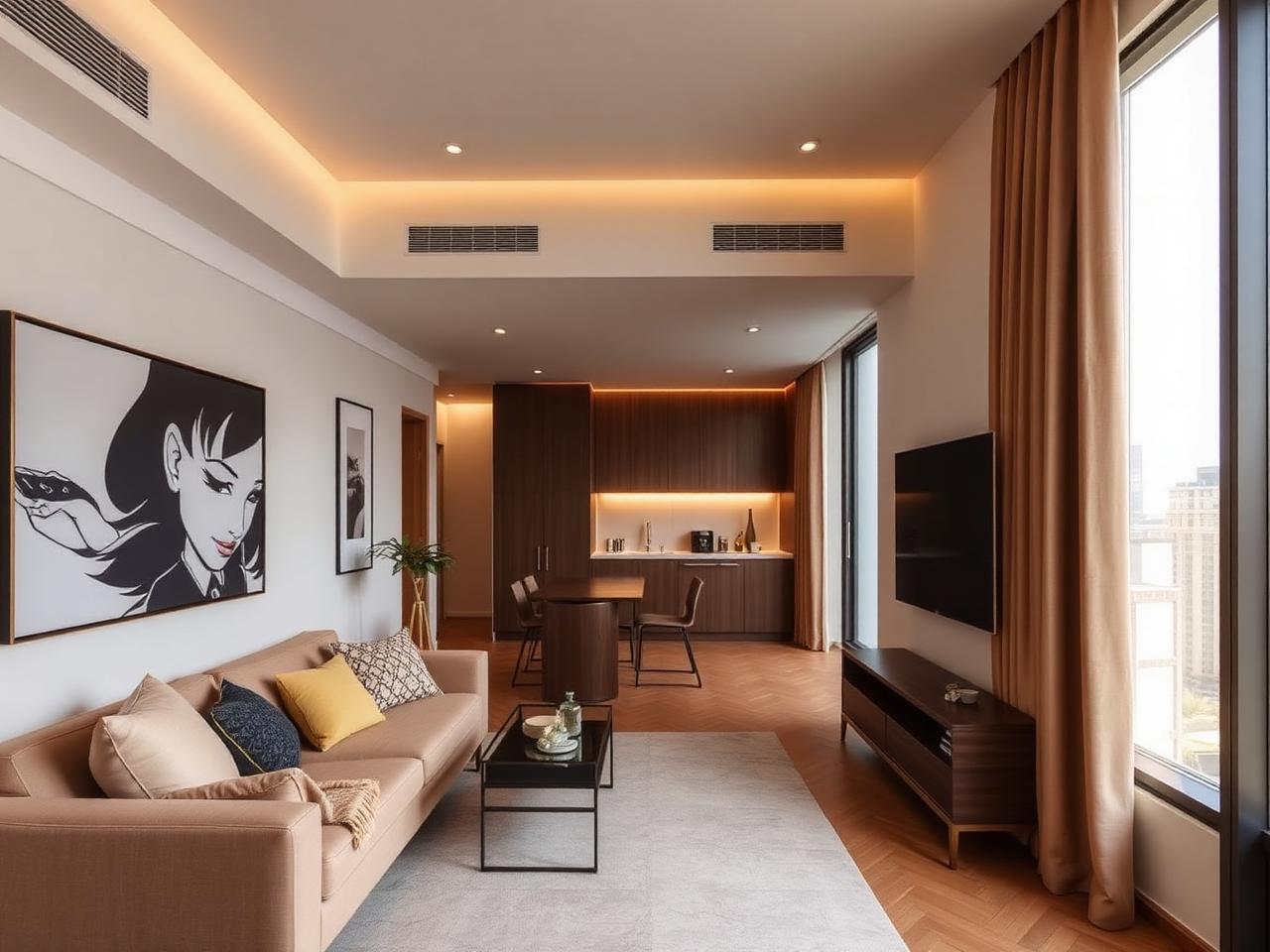 1 bed apartment living area interior